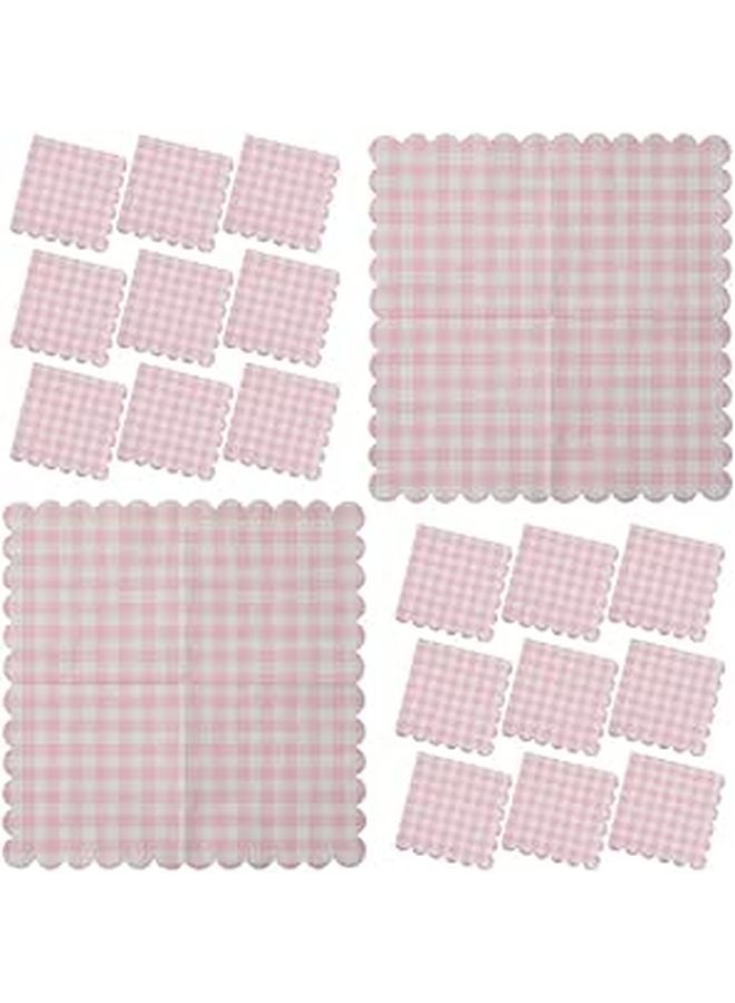 Pink Plaid Paper Napkins 40 Pack Scalloped Edges Disposable Party Dinner Decorations - Image 1