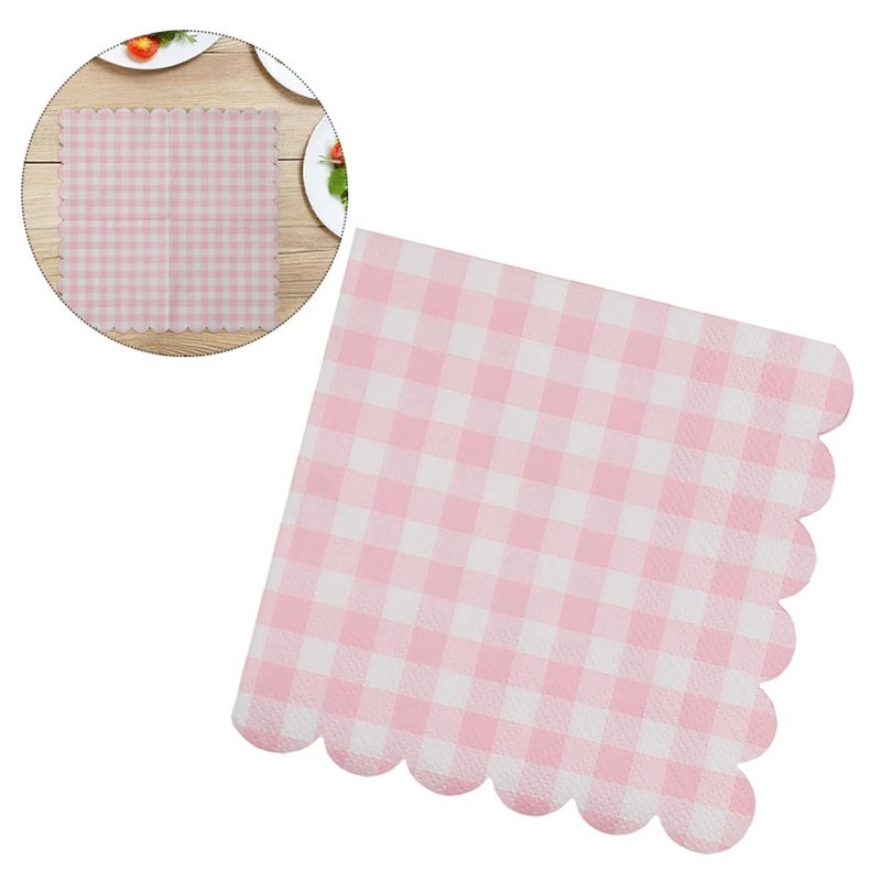 Pink Plaid Paper Napkins 40 Pack Scalloped Edges Disposable Party Dinner Decorations - Image 4