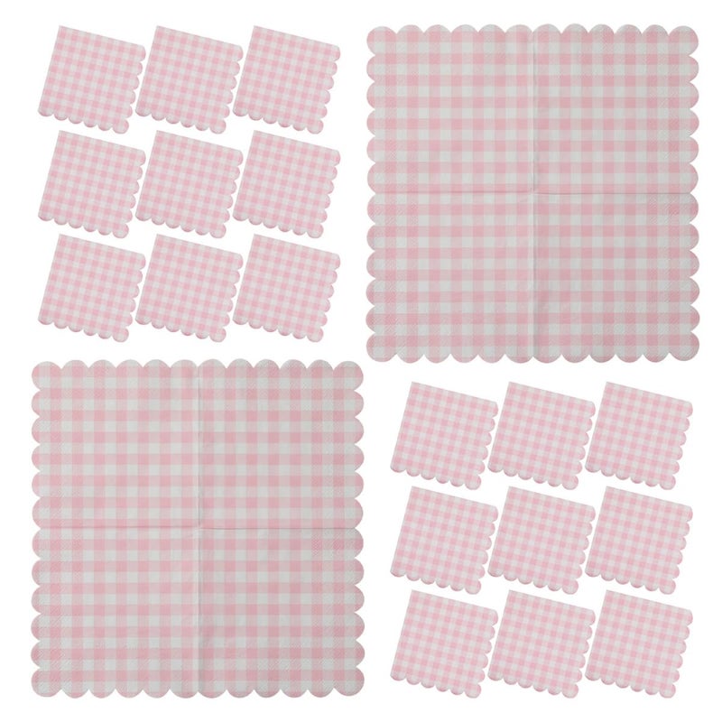 Pink Plaid Paper Napkins 40 Pack Scalloped Edges Disposable Party Dinner Decorations - Image 2