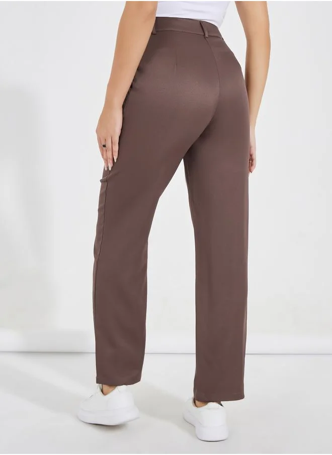 Styli Tapered Twill Pants with Belt Loops