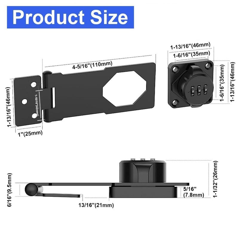 Drumil Drumil Household Cabinet Password Hasp Locks Cabinet Door Combination Lock Door Security Slide Latch Lock for Small Doors Cabinet Barn Door Bathroom Outdoor Garden Garage Black  - Image 2