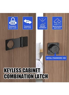 Drumil Drumil Household Cabinet Password Hasp Locks Cabinet Door Combination Lock Door Security Slide Latch Lock for Small Doors Cabinet Barn Door Bathroom Outdoor Garden Garage Black  - Image 3