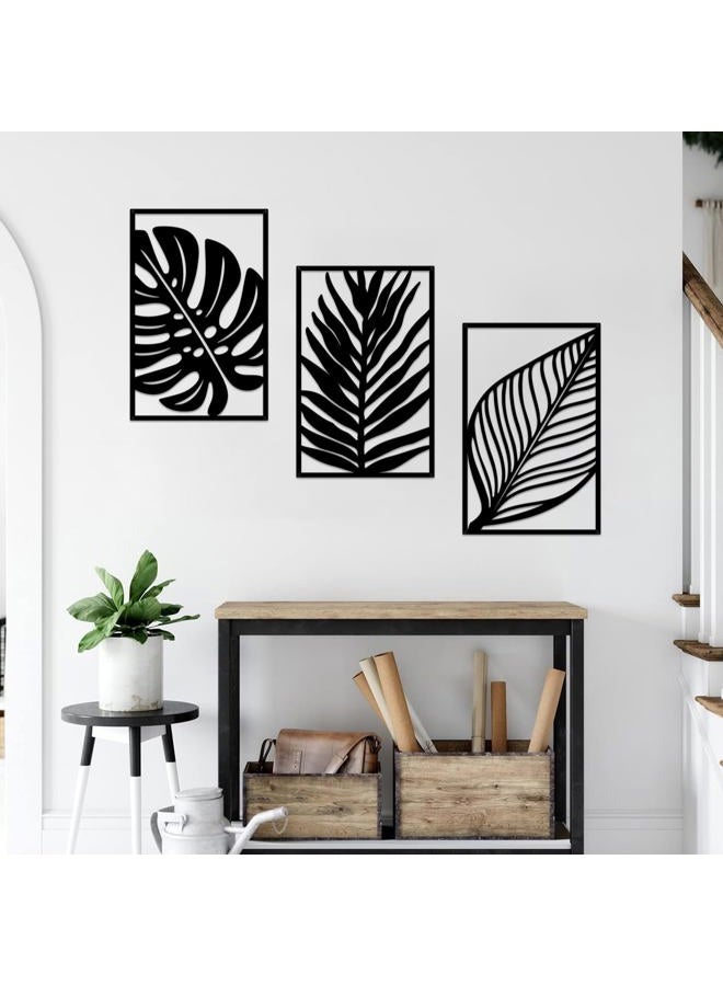 Resama 3 Pcs Boho Metal Wall Art Decor Leaf Sign Wall Vintage Tropical Plant Wall Rustic Palm Leaf Metal Wall Sculpture for Living room Bathroom Bedroom Office - Image 1