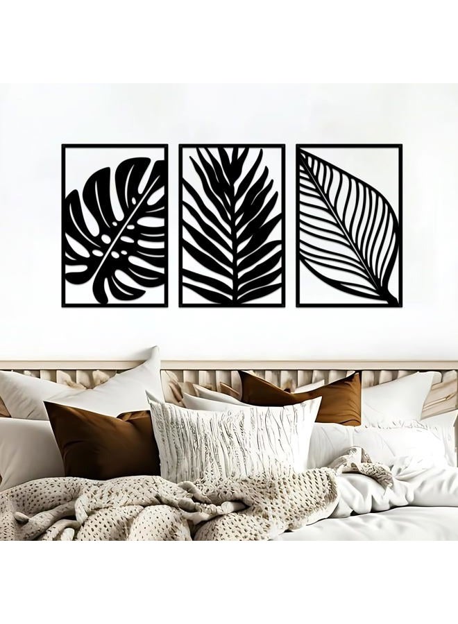 Resama 3 Pcs Boho Metal Wall Art Decor Leaf Sign Wall Vintage Tropical Plant Wall Rustic Palm Leaf Metal Wall Sculpture for Living room Bathroom Bedroom Office - Image 3