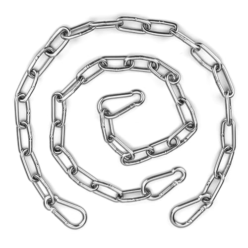Syocsek 2 Pack Gate Chain Lock for Outdoor Fence with Carabiner, 5/32 x 24 Inch Stainless Steel Link Chains No Fear of Being Bent, Easy to Adjust Barn Chain for Livestock Gate, Silver - Image 1