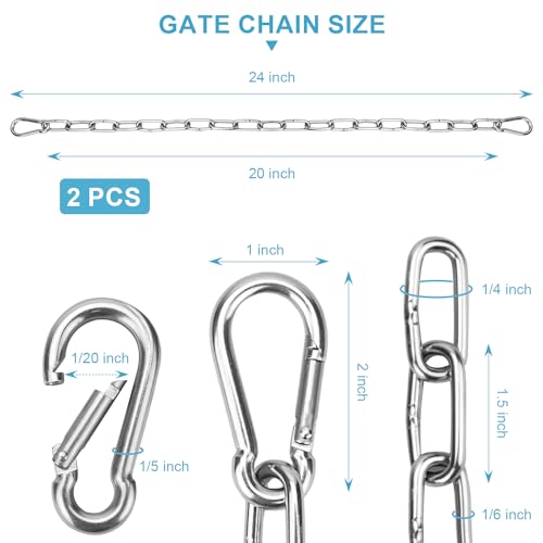 Syocsek 2 Pack Gate Chain Lock for Outdoor Fence with Carabiner, 5/32 x 24 Inch Stainless Steel Link Chains No Fear of Being Bent, Easy to Adjust Barn Chain for Livestock Gate, Silver - Image 2