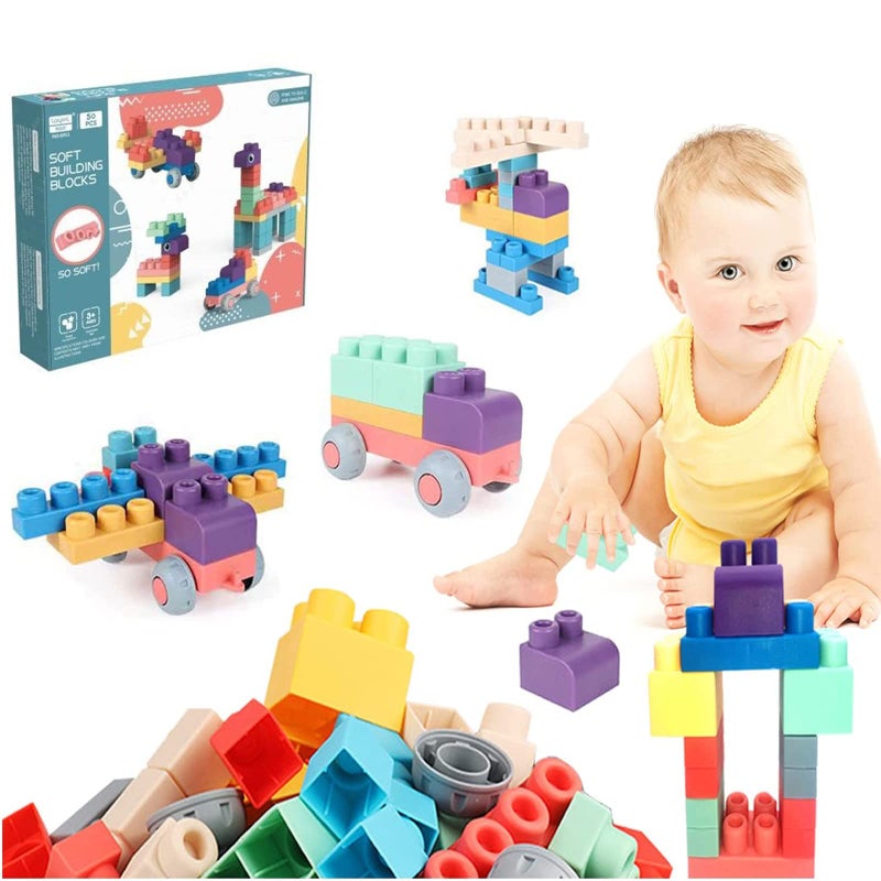 Beauenty Soft Rubber Building Block Early Educational Toy, 50PC, Can Be Boiled And Bitten, Preschool Education Sensory Stacking Rock
