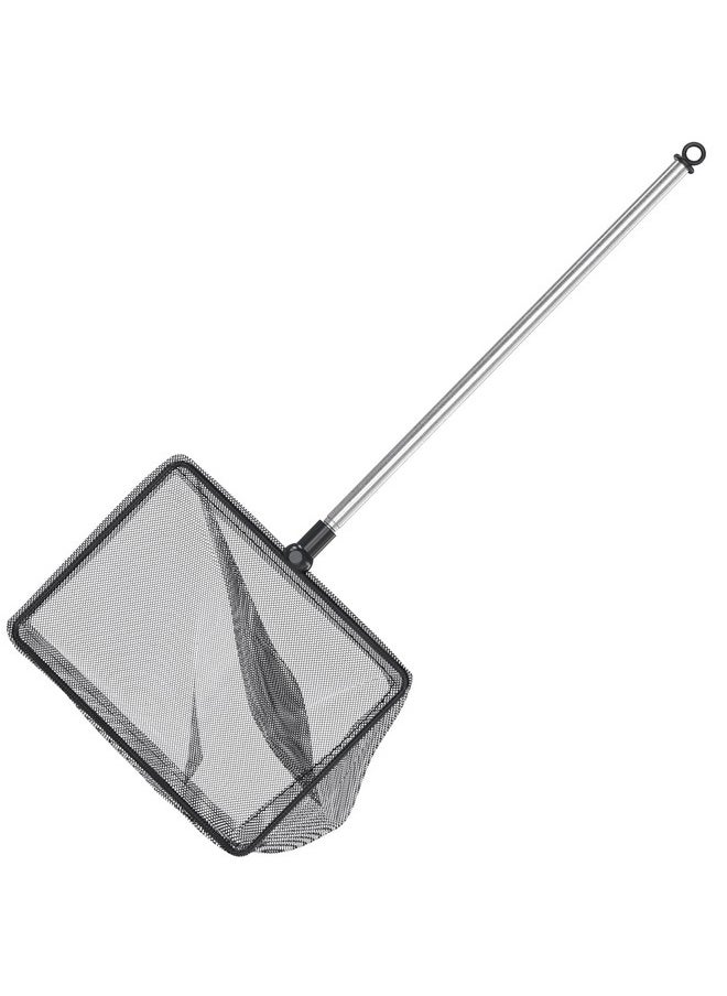 Pawfly 6 Inch Aquarium Fish Net With Telescopic Stainless Steel Handle Larger Square Net With Soft Fine Mesh Sludge Food Residue Wastes Skimming Cleaning Net For Fish Tanks Small Koi Ponds And Pools  - Image 1