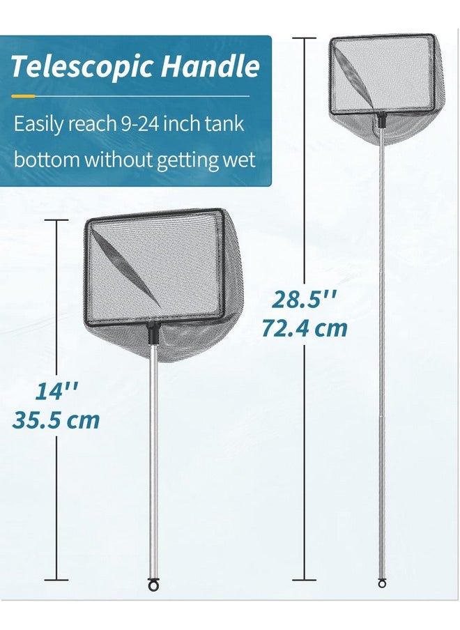 Pawfly 6 Inch Aquarium Fish Net With Telescopic Stainless Steel Handle Larger Square Net With Soft Fine Mesh Sludge Food Residue Wastes Skimming Cleaning Net For Fish Tanks Small Koi Ponds And Pools  - Image 4