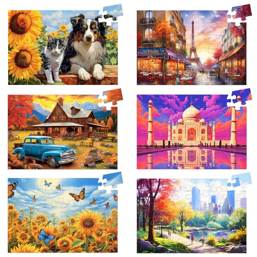 Biarek 6 Pack 36 Large Piece Puzzles for Seniors Puzzle Dementia Alzheimers Products Activities for Elderly Adults Easy Jigsaw Puzzle Alzheimers Gift for Patients in Nursing Home with 6 Storage Bags - Image 1