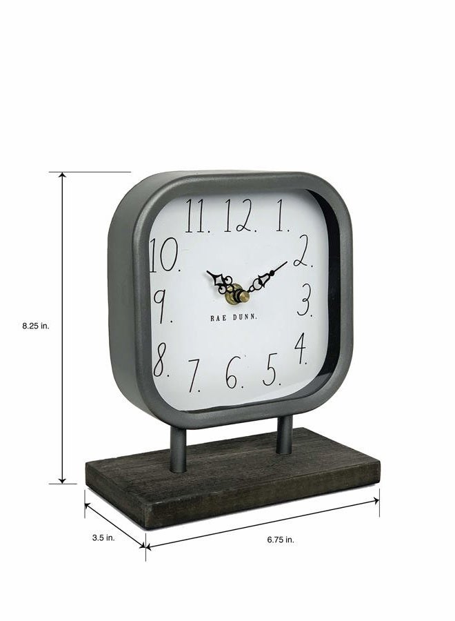 Rae Dunn Desk Clock - Battery Operated Modern Metal Rustic Design with Wooden Base for Bedroom, Office, Kitchen - Small Classic Analog Display - Chic Home Décor for Desktop Table, Countertop - Image 2