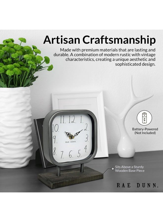 Rae Dunn Desk Clock - Battery Operated Modern Metal Rustic Design with Wooden Base for Bedroom, Office, Kitchen - Small Classic Analog Display - Chic Home Décor for Desktop Table, Countertop - Image 5