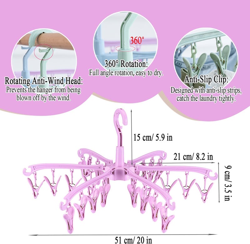BONYCUST Foldable Drying Rack with 24 Clips for Drying Socks Lingerie Baby Clothes Drying Towels Rotatable Sock Drying Rack - Image 2