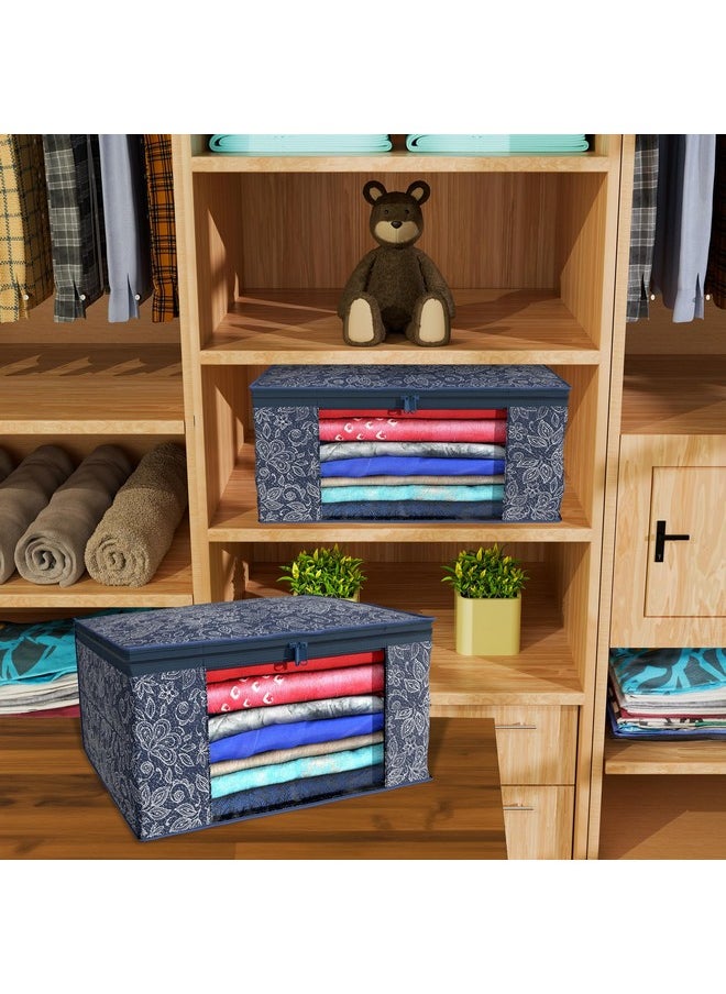 Kuber Industries Kuber Industries Pack of 6 Saree Storage Bag | Clothes Storage Bag | Wardrobe Storage Bag | Cloth Storage Organizer | Visible Window Saree Bag | Flower Printed | 9 Inch | Navy Blue  - Image 2