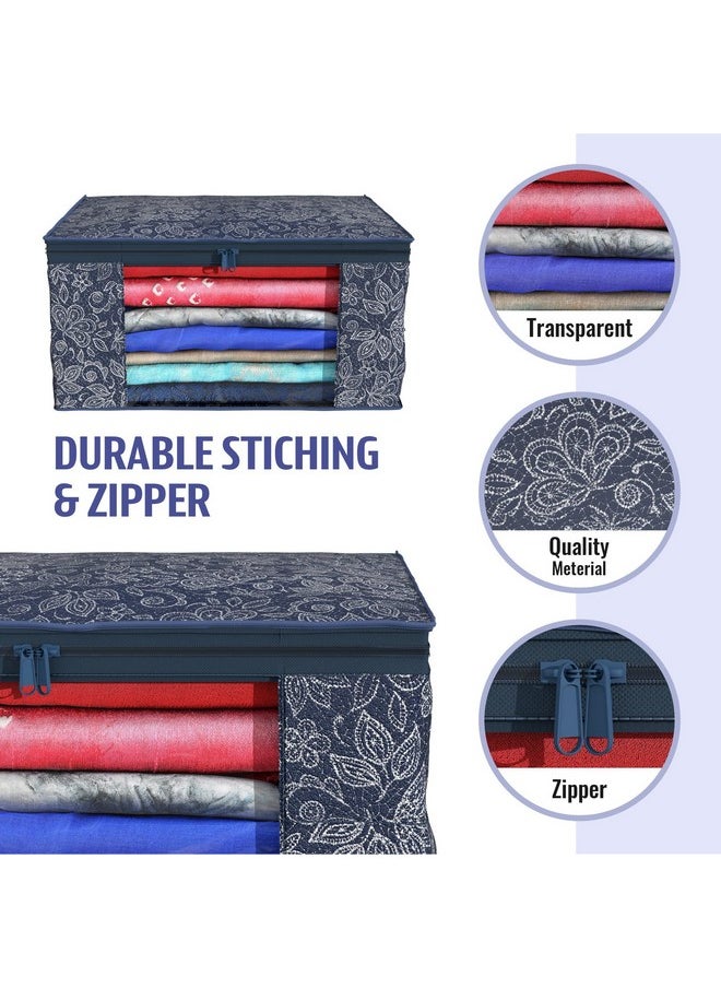 Kuber Industries Kuber Industries Pack of 6 Saree Storage Bag | Clothes Storage Bag | Wardrobe Storage Bag | Cloth Storage Organizer | Visible Window Saree Bag | Flower Printed | 9 Inch | Navy Blue  - Image 4