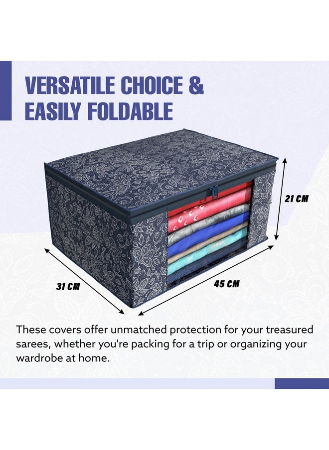 Kuber Industries Kuber Industries Pack of 6 Saree Storage Bag | Clothes Storage Bag | Wardrobe Storage Bag | Cloth Storage Organizer | Visible Window Saree Bag | Flower Printed | 9 Inch | Navy Blue  - Image 3
