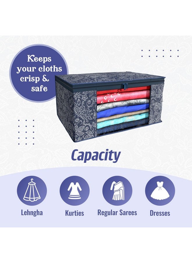 Kuber Industries Kuber Industries Pack of 6 Saree Storage Bag | Clothes Storage Bag | Wardrobe Storage Bag | Cloth Storage Organizer | Visible Window Saree Bag | Flower Printed | 9 Inch | Navy Blue  - Image 5
