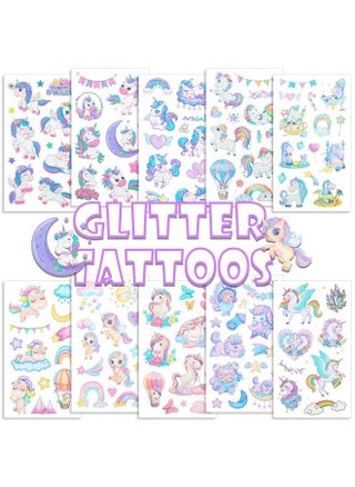 Glitter Unicorn Temporary Tattoos for Kids, Konsait Waterproof Glitter Tattoo Stickers Kit Rainbow Princess Unicorn Theme Party Birthday Party Supplies 10 sheets - pzsku/ZFD7D2D658B78BB6357F7Z/45/_/1687459279/f7aaa155-d348-42fd-a896-e9e649840fe3