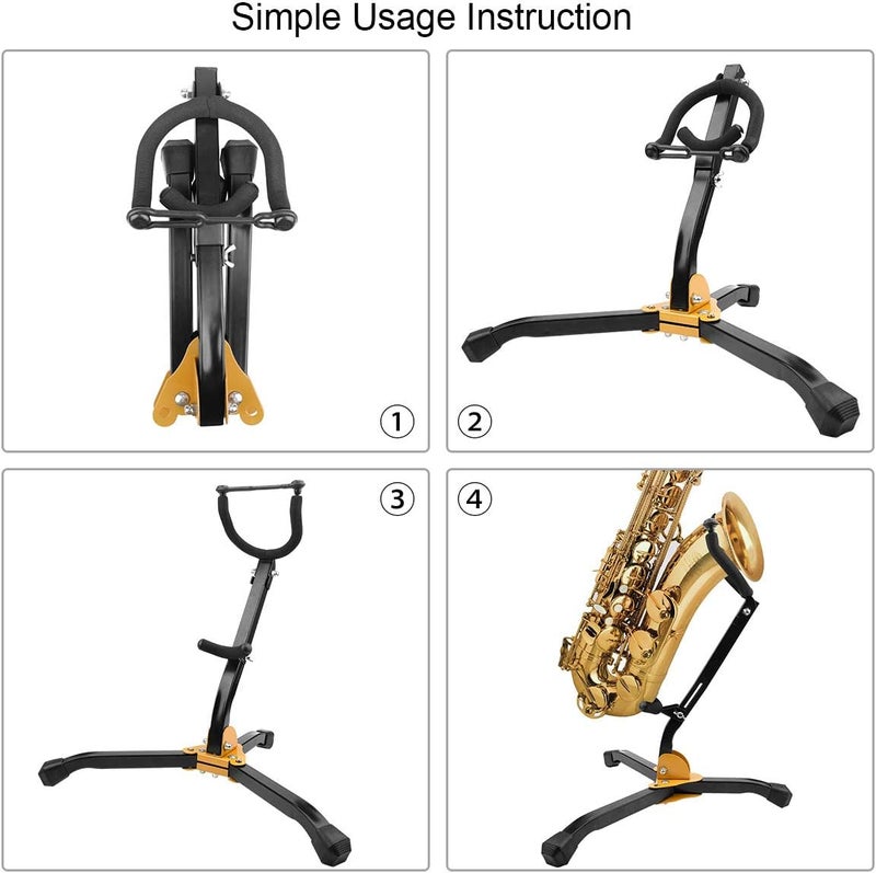 Eison Saxophone Stand Foldable Alto/Tenor Sax Stand Saxophone Bracket Sax Holder Adjustable Triangle Base with Sax Strap and Cleaning Cloth - Image 4