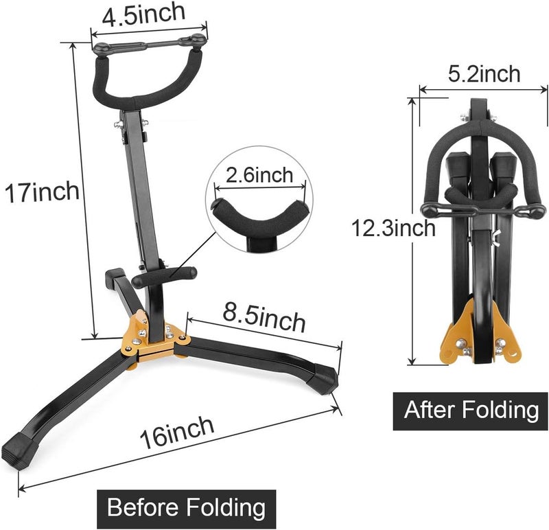Eison Saxophone Stand Foldable Alto/Tenor Sax Stand Saxophone Bracket Sax Holder Adjustable Triangle Base with Sax Strap and Cleaning Cloth - Image 5