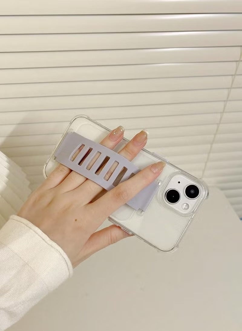 Grip2u A transparent, non-yellowing protective case for the Apple iPhone 14, featuring an innovative wrist strap with a strong grip that provides a secure hold on the device. - Image 5