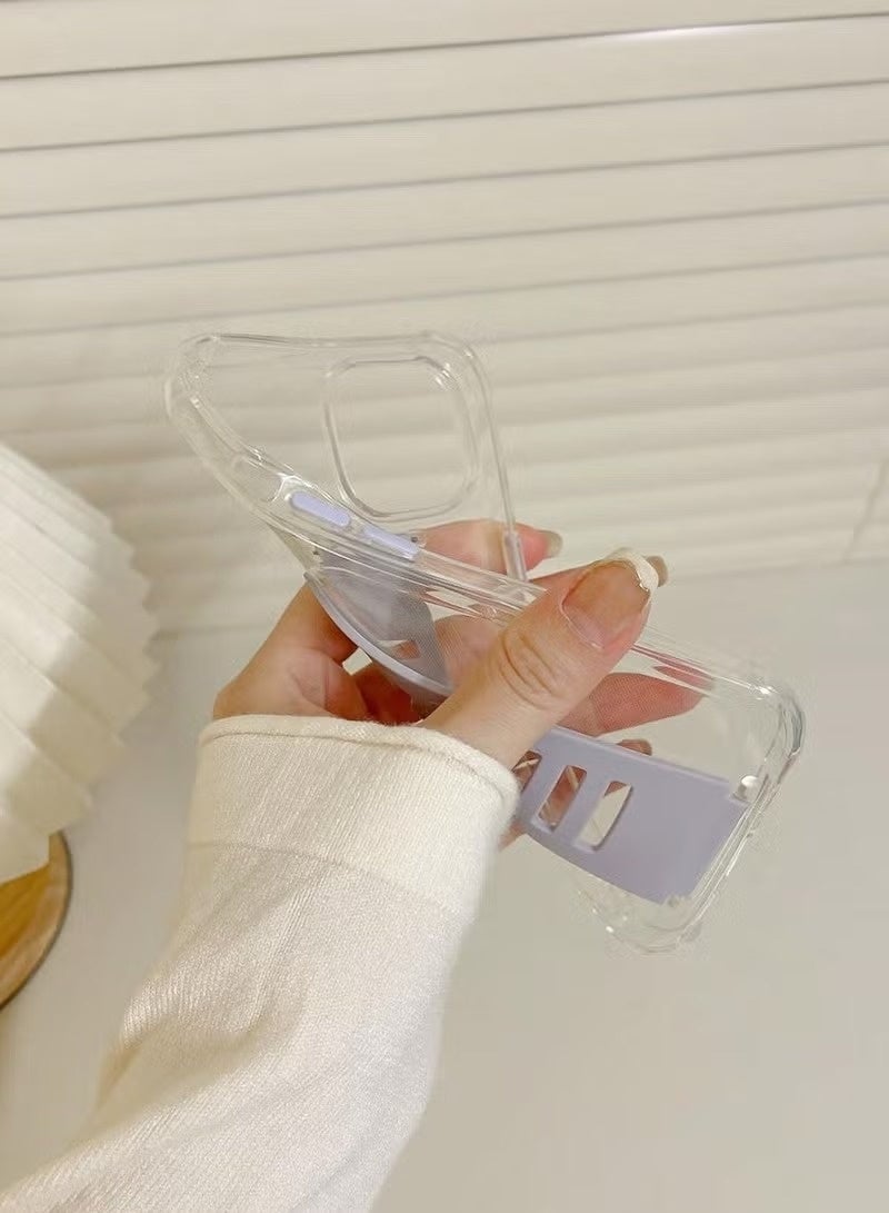 Grip2u A transparent, non-yellowing protective case for the Apple iPhone 14, featuring an innovative wrist strap with a strong grip that provides a secure hold on the device. - Image 4