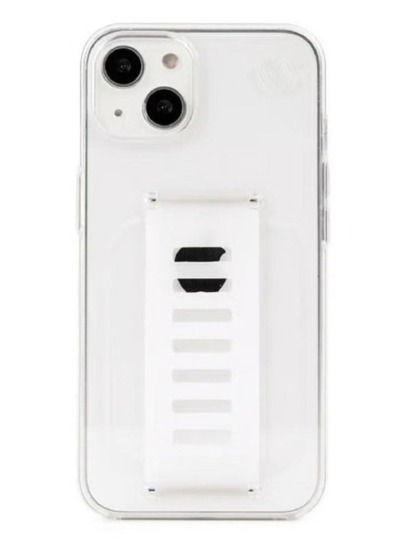 Grip2u A transparent, non-yellowing protective case for the Apple iPhone 14, featuring an innovative wrist strap with a strong grip that provides a secure hold on the device. - Image 2