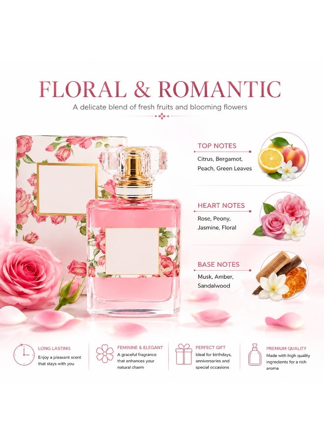 عطر نسائي برائحة الورد أو دو بارفان 50 مل - رائحة زهرية مع الحمضيات والمسك الأبيض، يدوم طويلاً للاستخدام اليومي والسفر والهدايا - Image 3