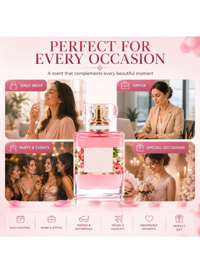 عطر نسائي برائحة الورد أو دو بارفان 50 مل - رائحة زهرية مع الحمضيات والمسك الأبيض، يدوم طويلاً للاستخدام اليومي والسفر والهدايا - Image 4