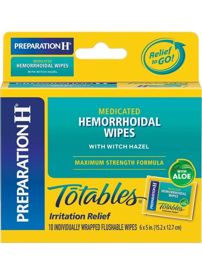 Preparation H Flushable Medicated Hemorrhoid Wipes with Witch Hazel and Aloe - Maximum Strength Relief (10 Count) - Image 1