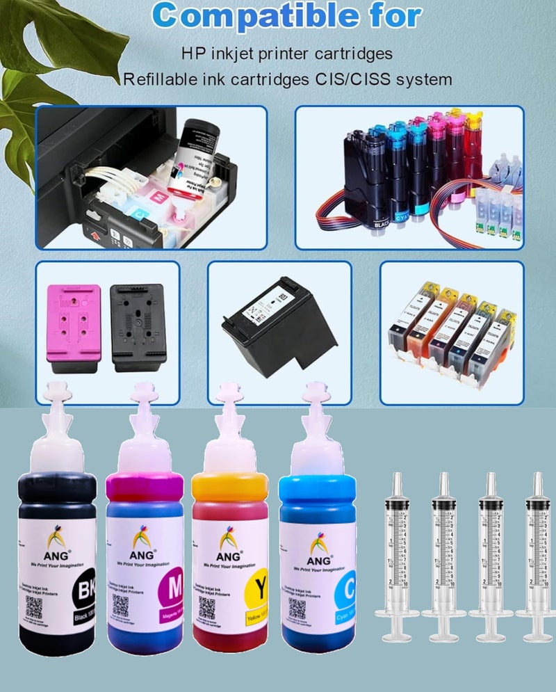 ANG Inkers 4-Color Refill Ink Kit for Canon PIXMA Printers – 100g Bottles (Cyan, Magenta, Yellow, Black) + 4 Syringes – Compatible with E470, E477, E400, E410, E417, E560, E3370, E4570, MG2577S - Image 4