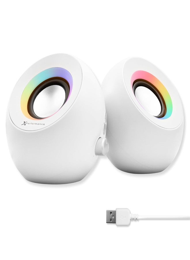 X9 Performance White Computer Speakers with Bluetooth, USB, and AUX - Triple Mode Connection, Dual 2.25" Drivers, RGB Lighting, Colorful Tones for Work and Play - Bluetooth PC Speakers - White - Image 1