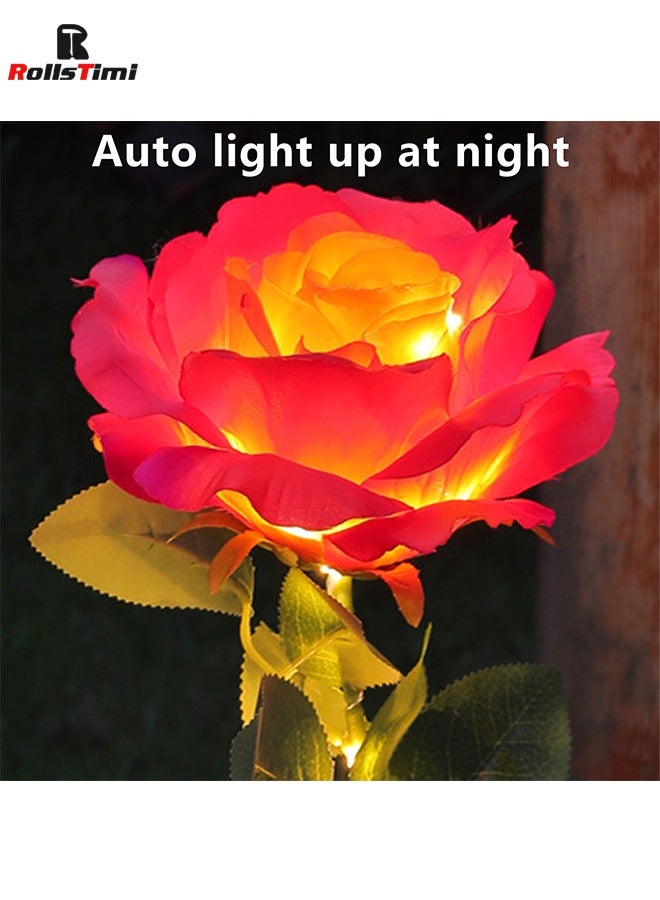 RollsTimi  Solar Flowers Garden Lights Outdoor Yard Decor Waterproof 2 Pack, Solar Red Rose for Gravel Patio Flower Bed Decorative Outside - Image 1