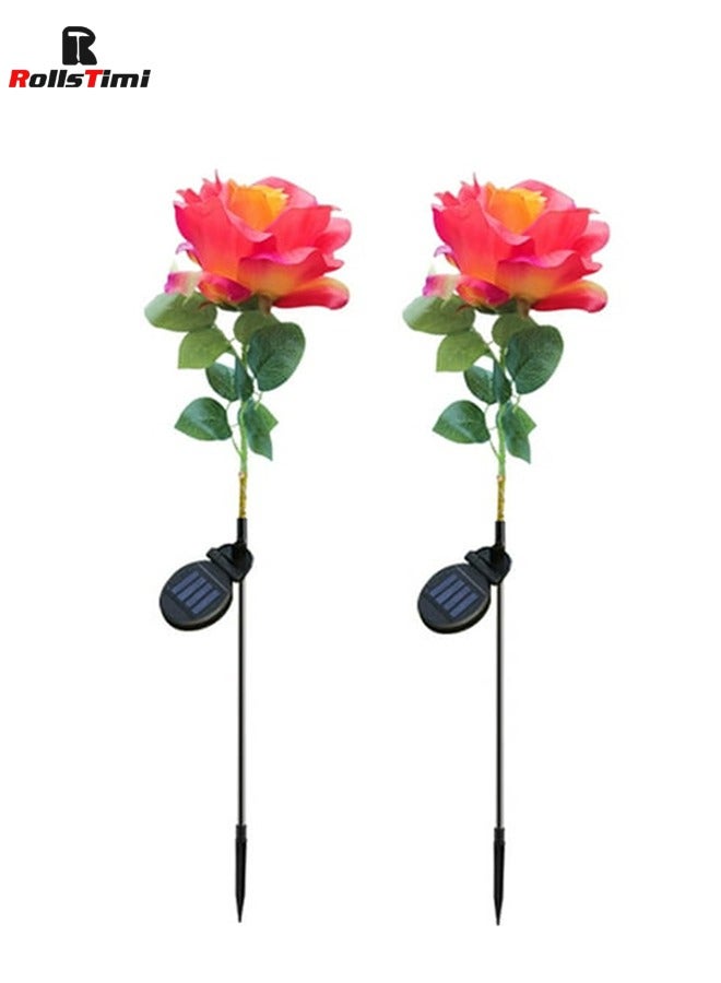 RollsTimi  Solar Flowers Garden Lights Outdoor Yard Decor Waterproof 2 Pack, Solar Red Rose for Gravel Patio Flower Bed Decorative Outside - Image 2