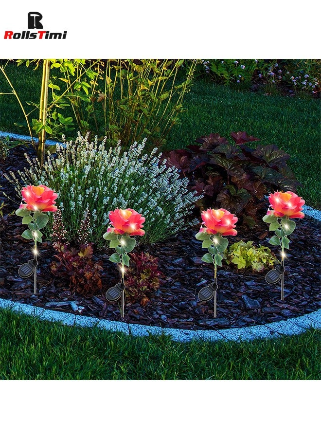 RollsTimi  Solar Flowers Garden Lights Outdoor Yard Decor Waterproof 2 Pack, Solar Red Rose for Gravel Patio Flower Bed Decorative Outside - Image 3