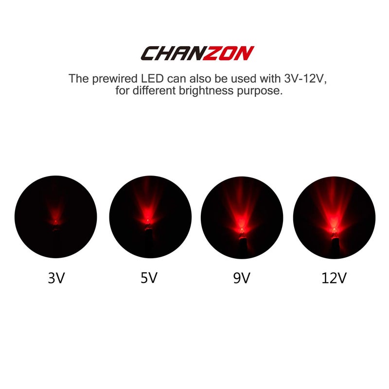CHANZON 20 pcs Pre-Wired 3mm Red LED Diode Lights (Clear Round Transparent Lens DC 12V) with 680 ohms 1/4W Resistor and 24awg Wire Indicator Light Emitting Diodes Lighting Bulb Lamp - Image 4