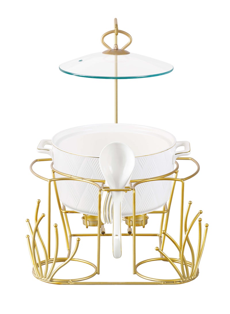 Shallow Amir 16 Piece Soup Set with Matt Gold Stand - Elegant Porcelain Dinnerware for Sophisticated Dining, Soup Bowls - Image 2