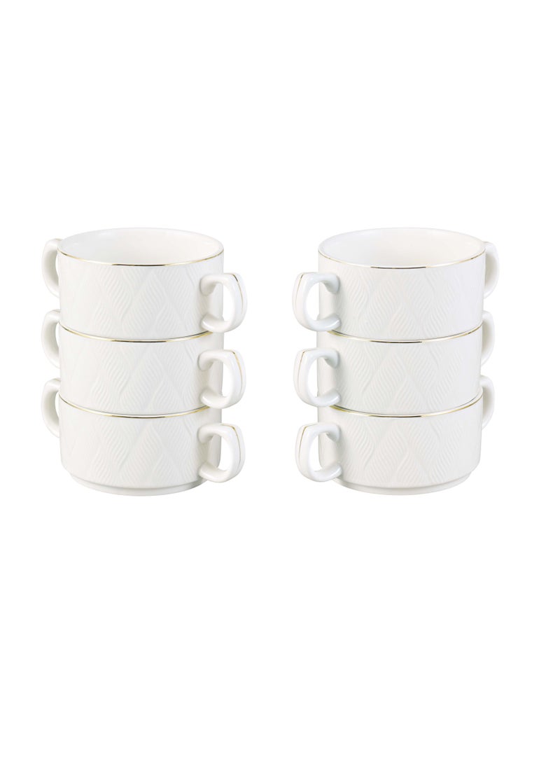 Shallow Amir 16 Piece Soup Set with Matt Gold Stand - Elegant Porcelain Dinnerware for Sophisticated Dining, Soup Bowls - Image 4