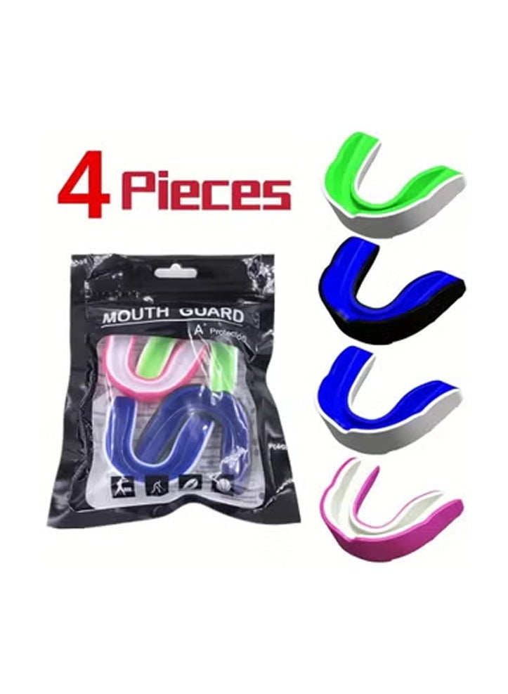 Mouthguard Slim Fit، الكبار شباب فم الحرس كرة القدم MouthGuard الرياضة الأطفال الأولاد فم قطعة الأسنان الدوائر إيفا مزدوجة الملونة لملاكمة الرجبي كيك بوكسينج تايكوندو سوفتبول لاكروس (4 حزمة) - Image 1