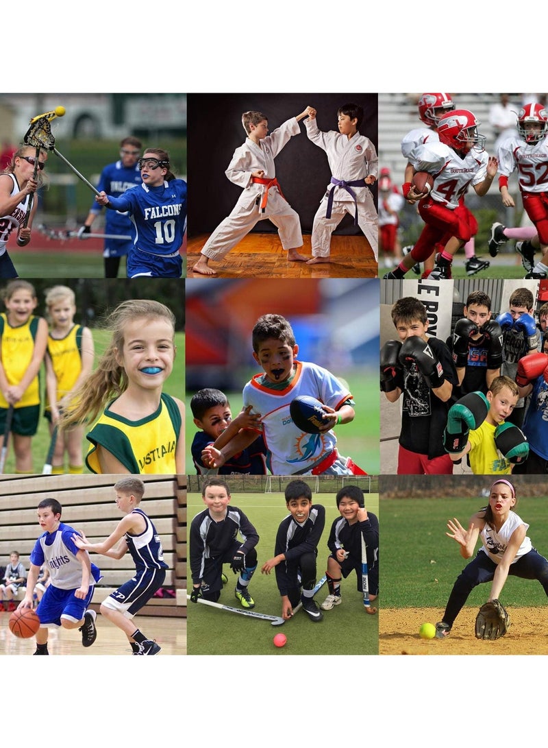 Mouthguard Slim Fit، الكبار شباب فم الحرس كرة القدم MouthGuard الرياضة الأطفال الأولاد فم قطعة الأسنان الدوائر إيفا مزدوجة الملونة لملاكمة الرجبي كيك بوكسينج تايكوندو سوفتبول لاكروس (4 حزمة) - Image 3