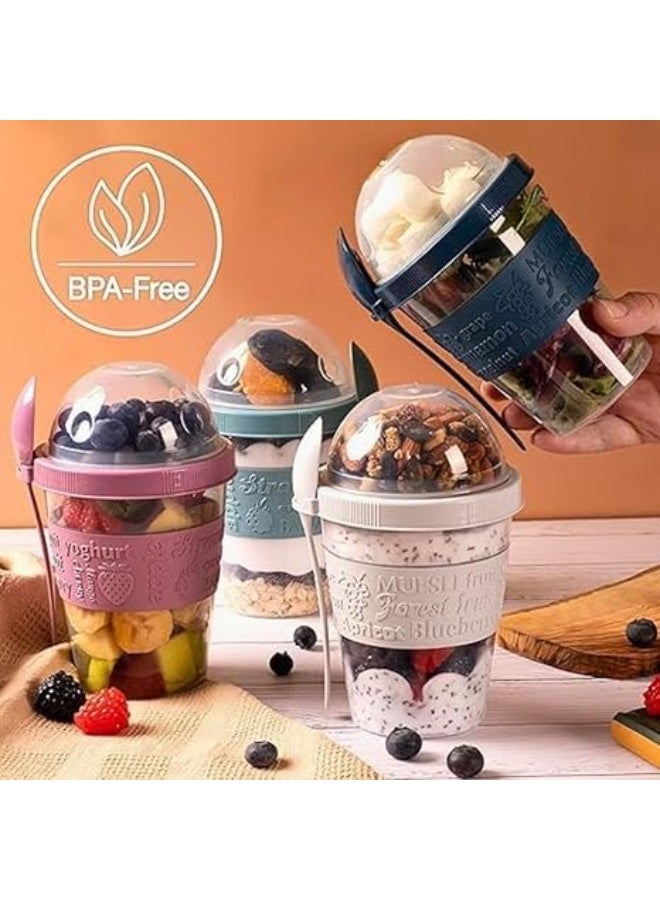 قطعه من أكواب الزبادي، غطاء مع ملعقة، خالية من مادة BPA، حاوية قابلة لإعادة الاستخدام، أواني إفطار للتنقل، حبوب الإفطار أثناء التنقل، برطمانات الشوفان طوال الليل، حاويات الشوفان، حاويات الفاكهة، 600 مل صنع في تركيا (بينك) - Image 3