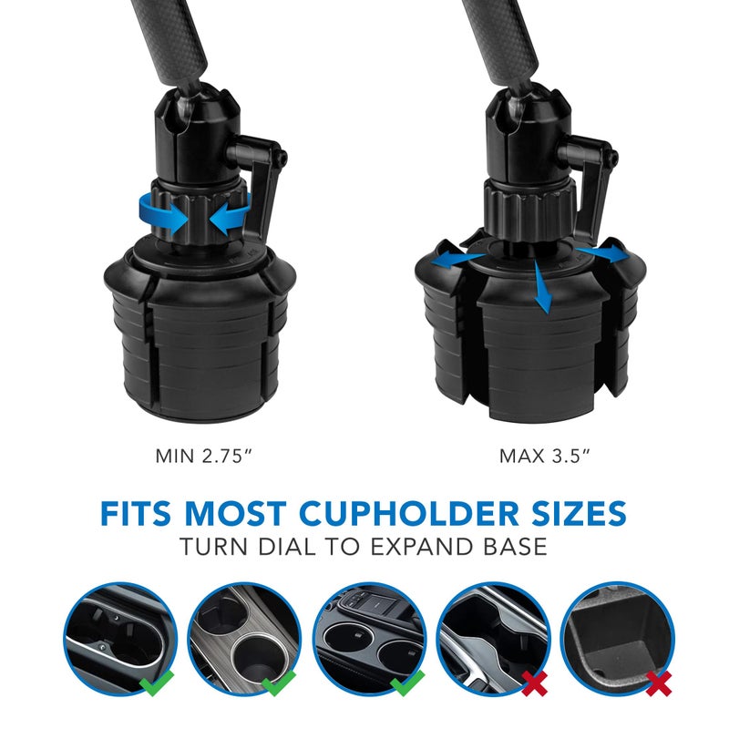 Mount-It! Carbon Fiber Cup Holder Tablet Mount Tablet Holder for Car Truck SUV, Adjustable 7â€“11 Inch iPad & Tablets, 18" Extension Arm, 360Â° Rotation, Fits 2.75"â€“3.5" Cupholders, ELD GPS Holder - Image 2