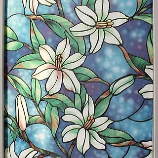 BDF 1CGB Floral Stained Glass Static Cling Window Film Non Adhesive Kitchen Home (36in x 14ft) - Image 1
