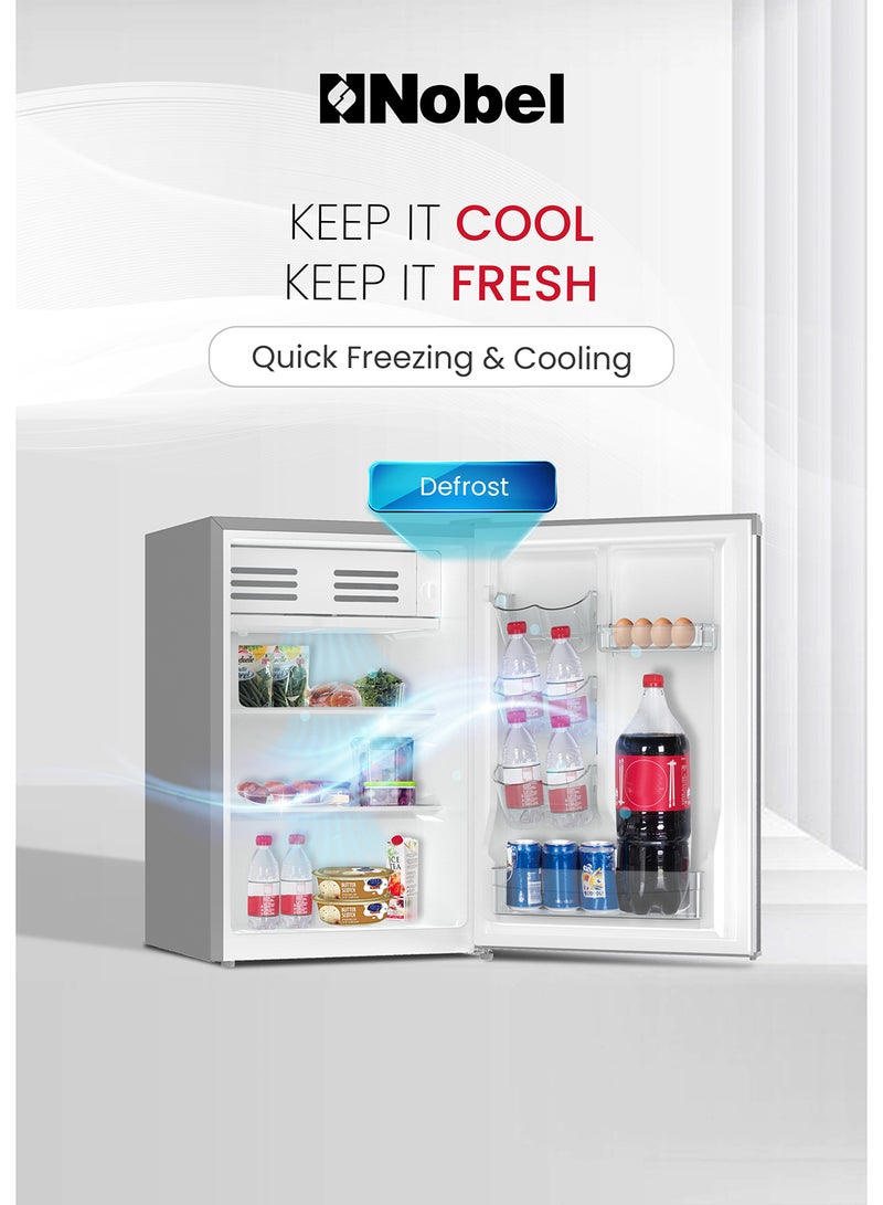 Nobel 110L Gross / 69L Net Capacity Refrigerator, Mechanical Control, R600a Refrigerant, Noise Level 40dB, Inside Light, Adjustable Feet, Metal Shelf, Defrost 70 L NR110S Silver - Image 2