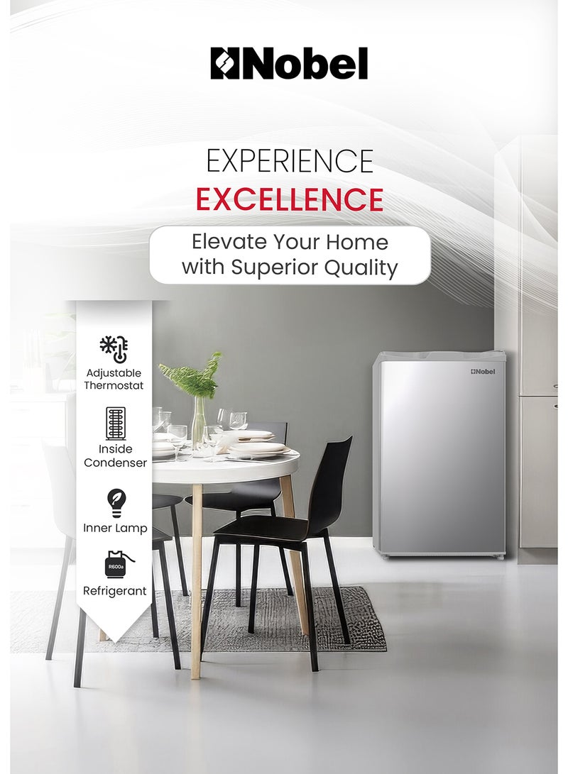 Nobel 110L Gross / 69L Net Capacity Refrigerator, Mechanical Control, R600a Refrigerant, Noise Level 40dB, Inside Light, Adjustable Feet, Metal Shelf, Defrost 70 L NR110S Silver - Image 4