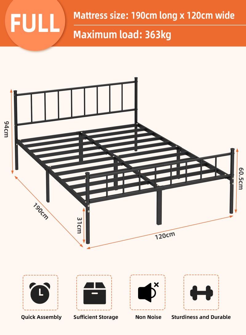 يو إل اتش واي سي حسّن غرفة نومك: سرير معدني أسود بمنصة مع لوح أمامي | مساحة تخزين أسفل السرير بدون زنبركات لمساحة مرتبة | سهل التركيب، ١٢٠×١٩٠ سم - Image 5