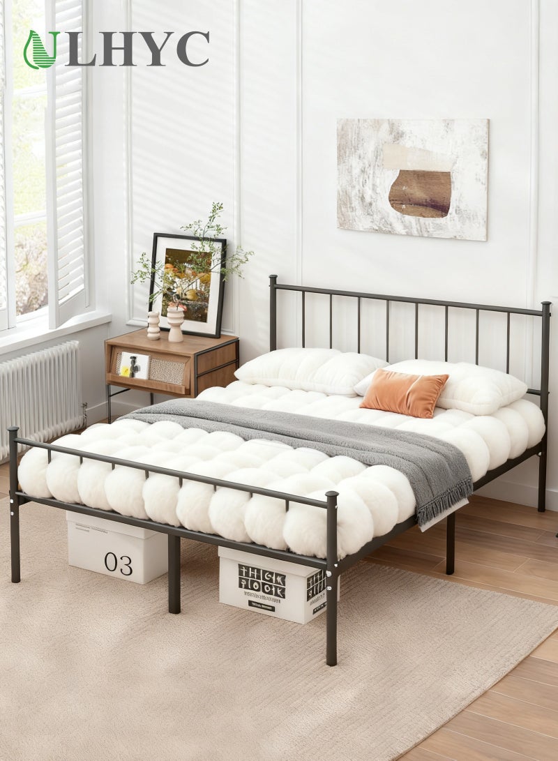 يو إل اتش واي سي حسّن غرفة نومك: سرير معدني أسود بمنصة مع لوح أمامي | مساحة تخزين أسفل السرير بدون زنبركات لمساحة مرتبة | سهل التركيب، ١٢٠×١٩٠ سم - Image 1