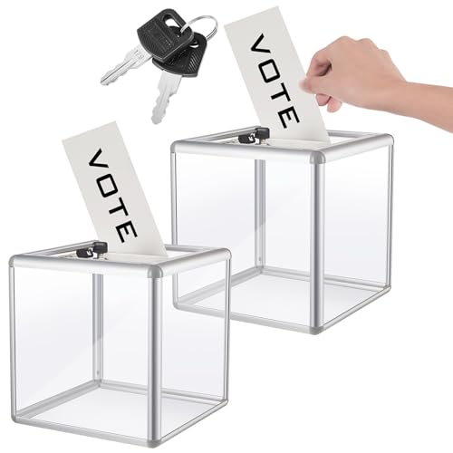 Lineshading 2 Pcs 6 x 6 x 6 in Acrylic Donation Raffle Box with Slot Lock Large Clear Ballot Offering Suggestion Ticket Container for Fundraising Drawing Tip Jar Voting Clear - Image 1