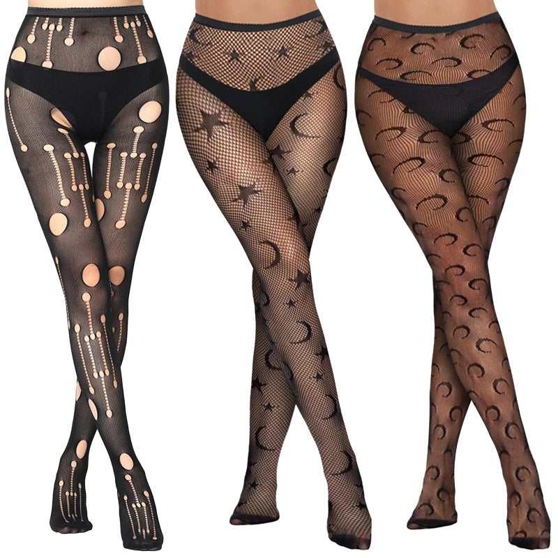 Buauty Lace Patterned Fishnet Tights for Women Black Fishnets Leggings Lace Tights - Image 1