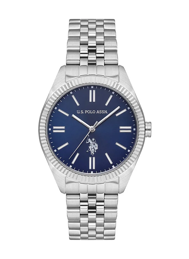 U.S. Polo Assn. U.S. Polo Assn. Fundamental 42mm Midnight Blue Dial Watch with White Markers and Stainless Steel Band - USPA1096-02, Timeless Elegance Meets Modern Functionality